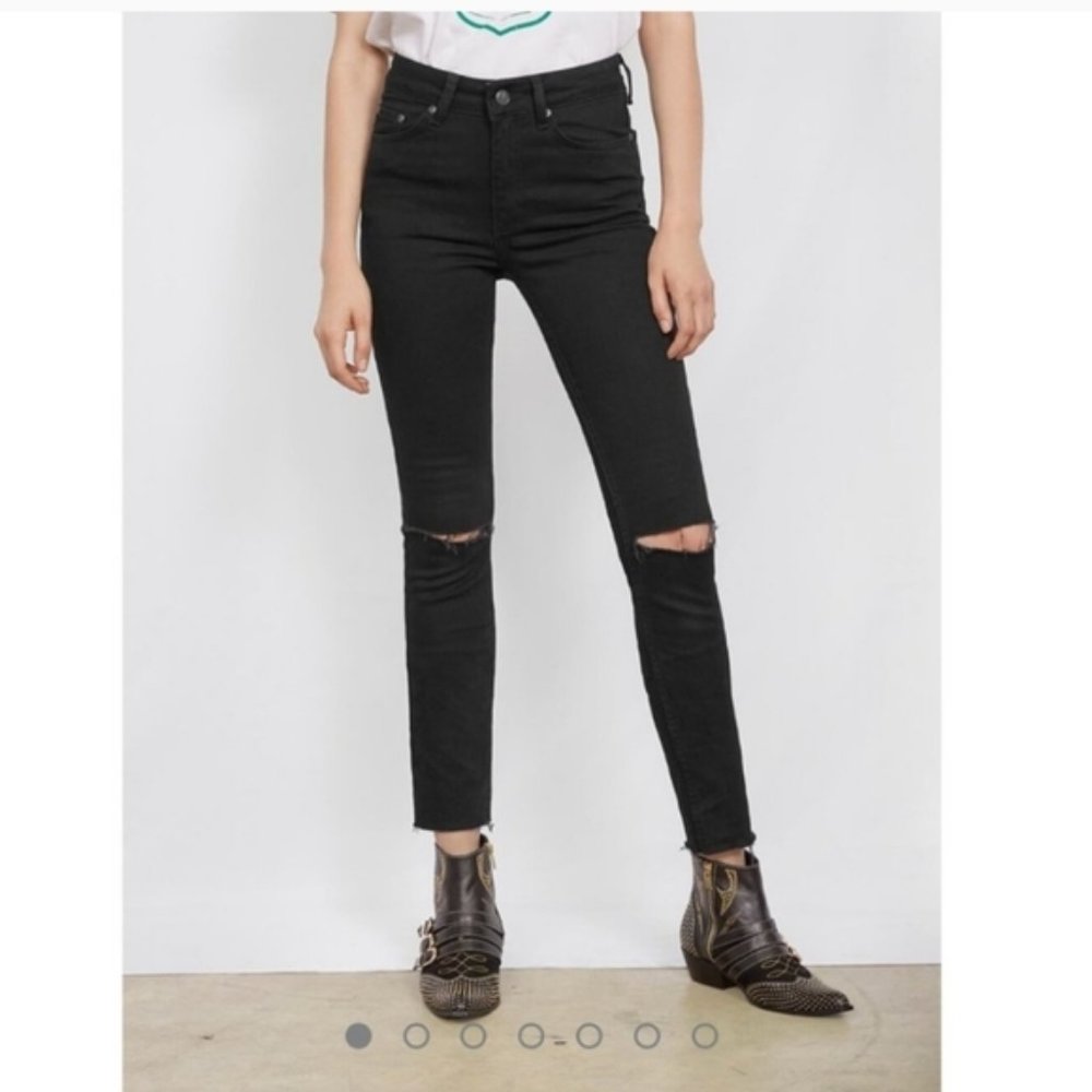 Anine Bing Distressed Brodie Jeans in Faded Black